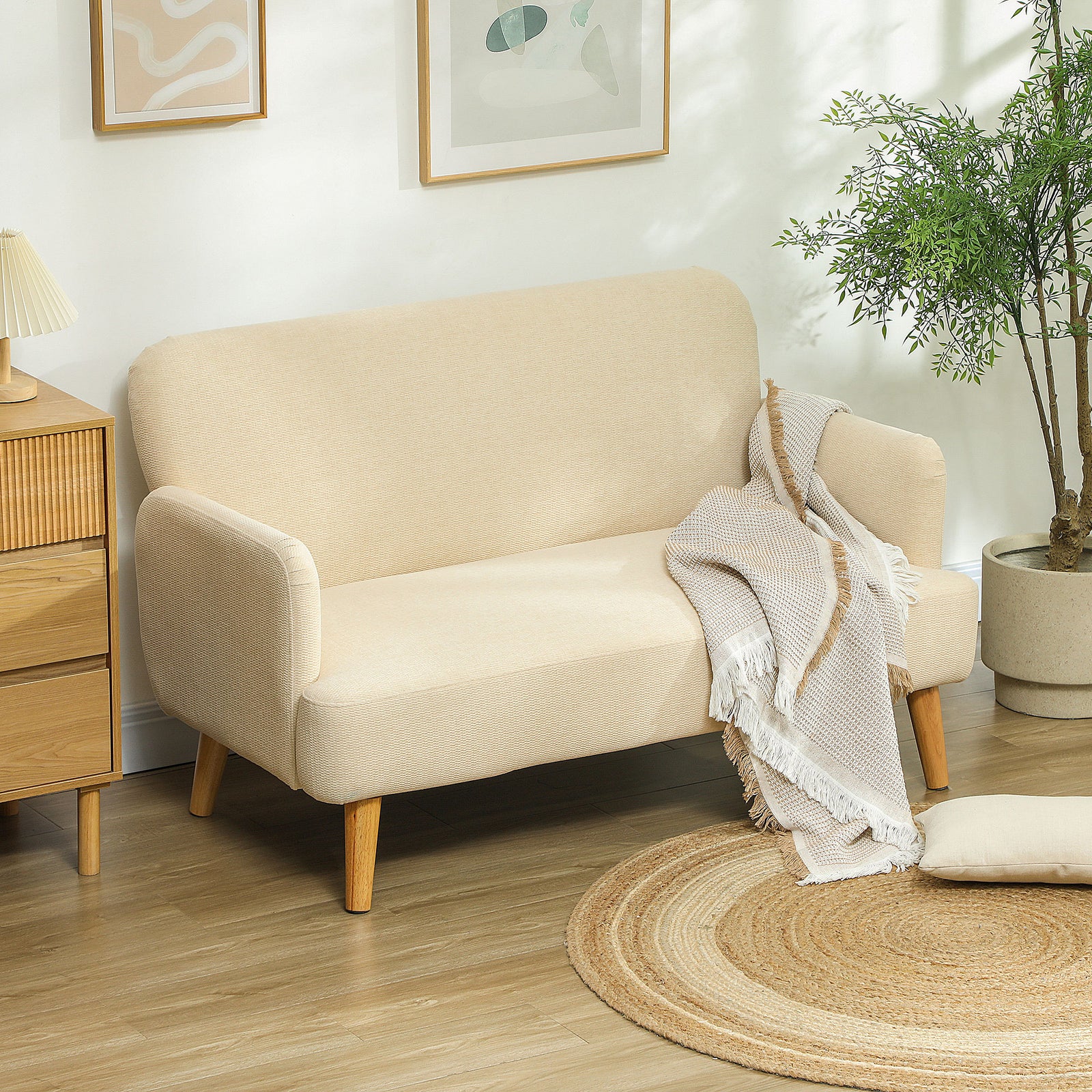 2 Seater Sofa With 21cm Thick Padding And Wood Legs | Cream