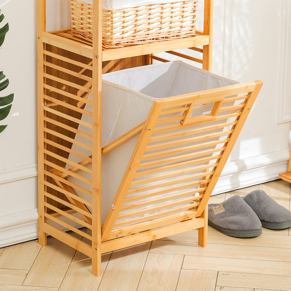 Bamboo Laundry Hamper Basket With Liner Bag