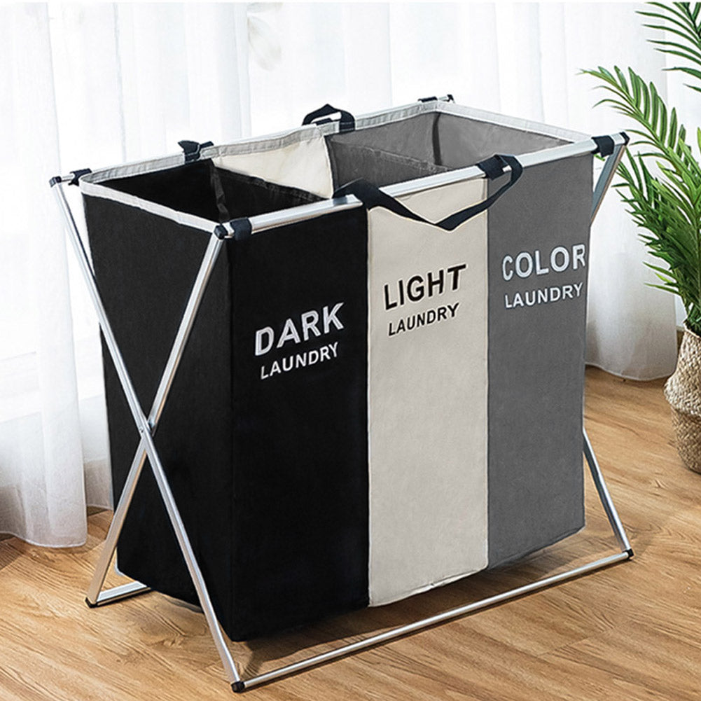 Living and Home 3-section Foldable Laundry Basket With Aluminum Frame