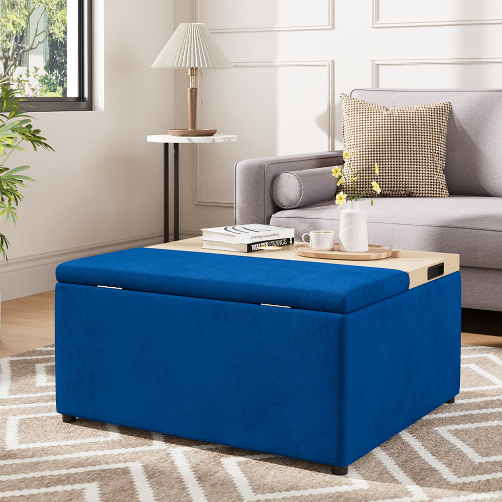 Velvet Upholstered Storage Ottoman Stool