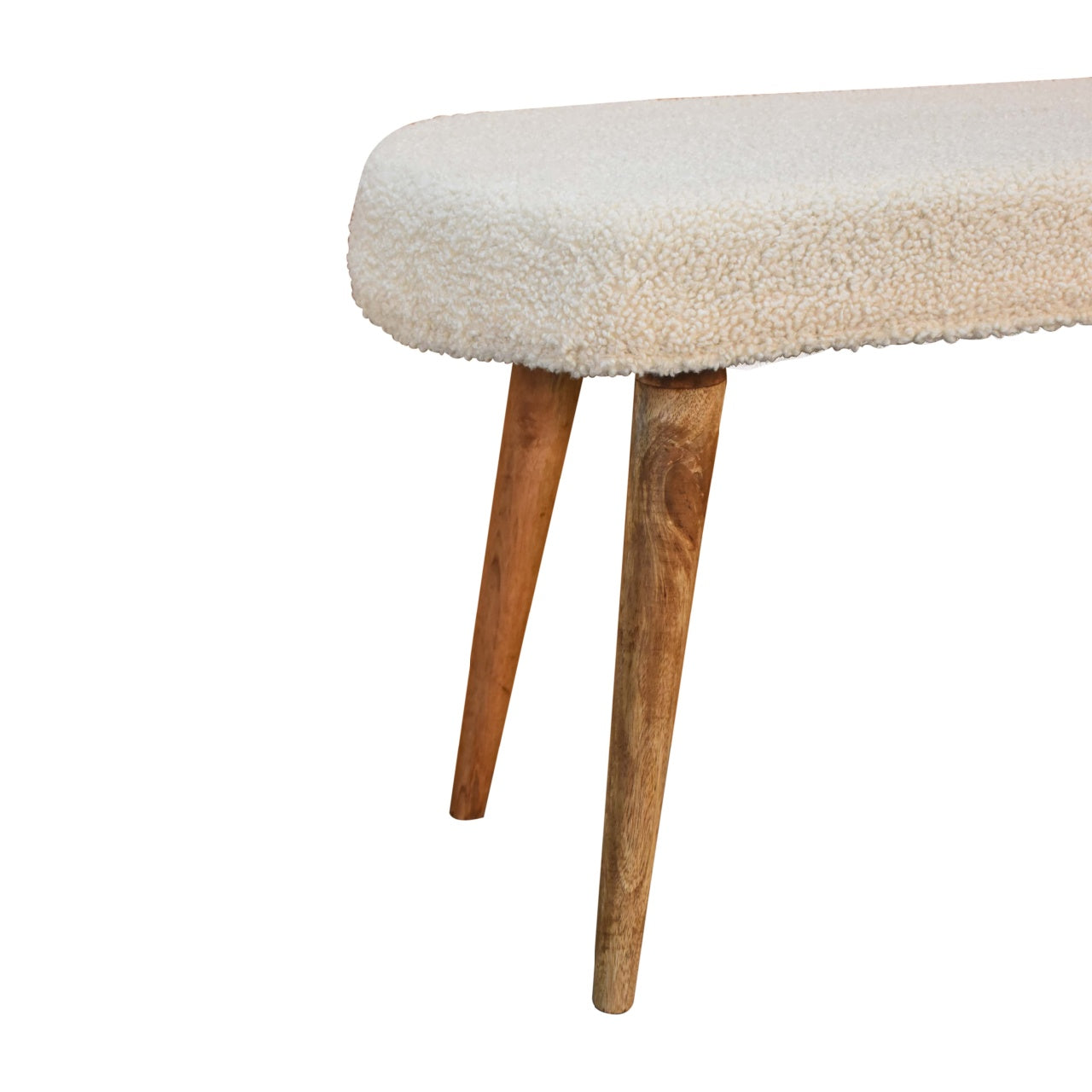Solid Wood Cream Boucle Nordic Bench