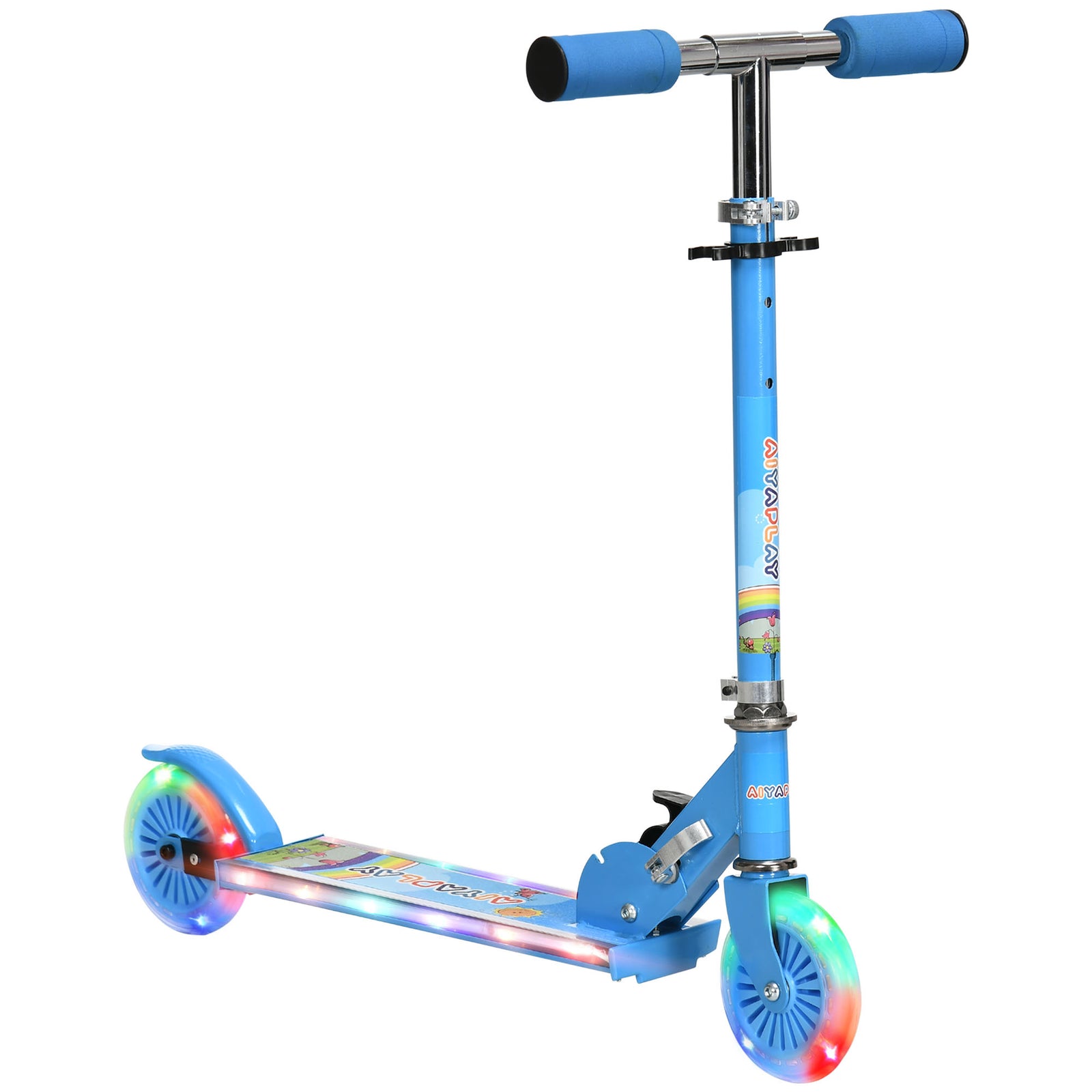 Kids Scooter 2 Wheels W/ Lights Music Adjustable Height Foldable | Blue