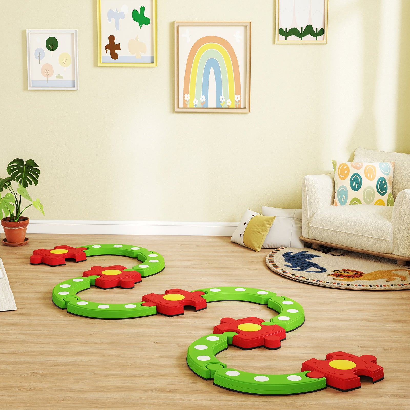 Kids Stepping Stones Balance Beam, Outdoor Indoor Sensory Toy Green