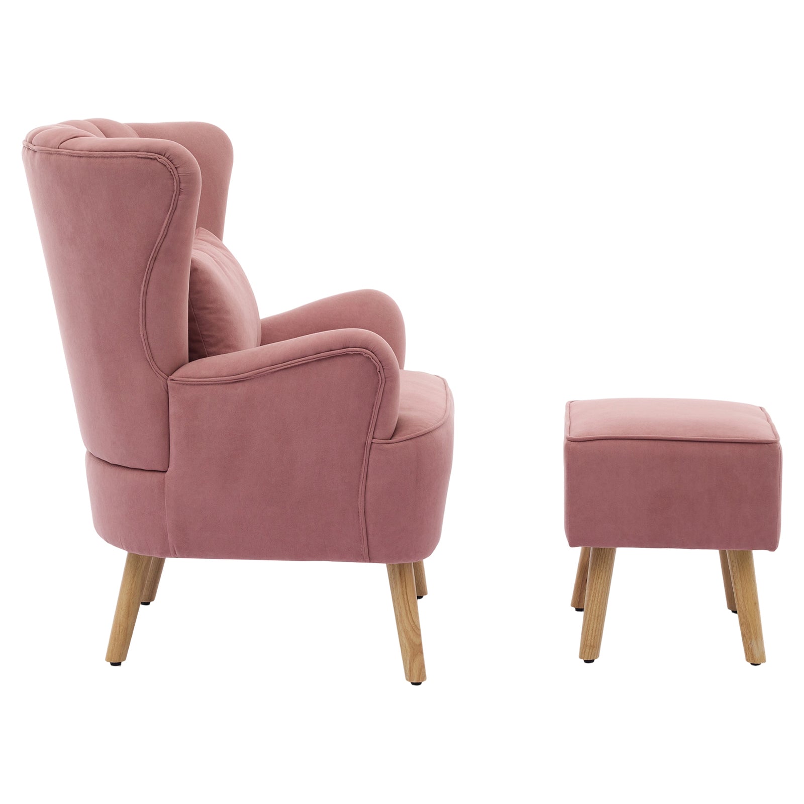 Modern Wingback Accent Chair Armchair With Footstool And Lumbar Pillow | Pink
