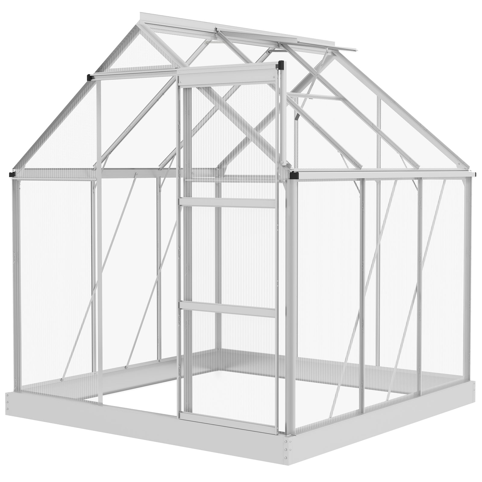 6x6ft Polycarbonate Greenhouse W/ Roof Vent - Silver