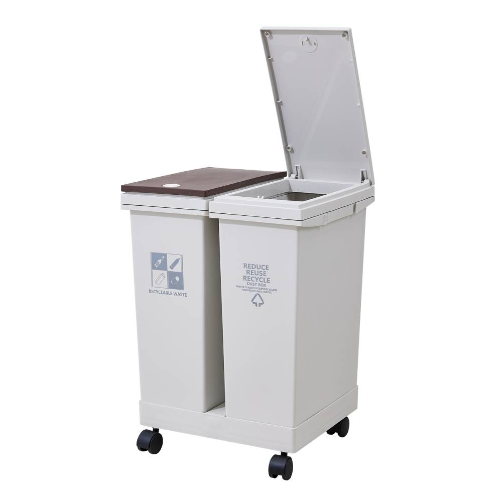 24l/40l Dual Compartment Trash Can With Lids And Wheels – Dry And Wet Waste Separation | Large