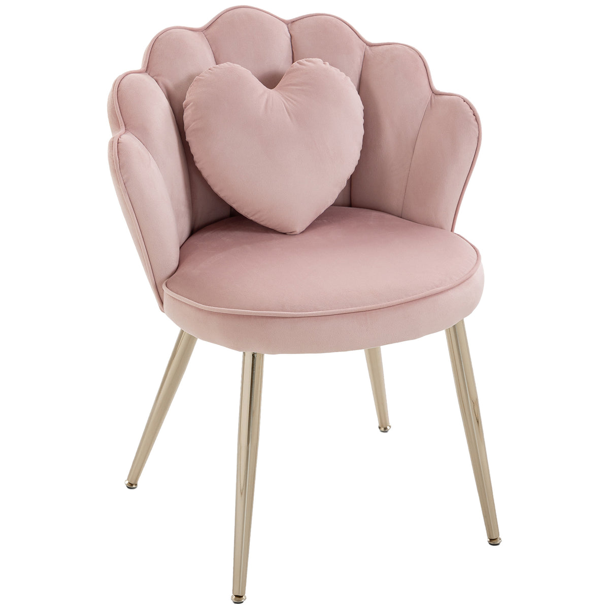 Accent Chair With Heart Pillow Velvet Upholstered Lotus Back Pink