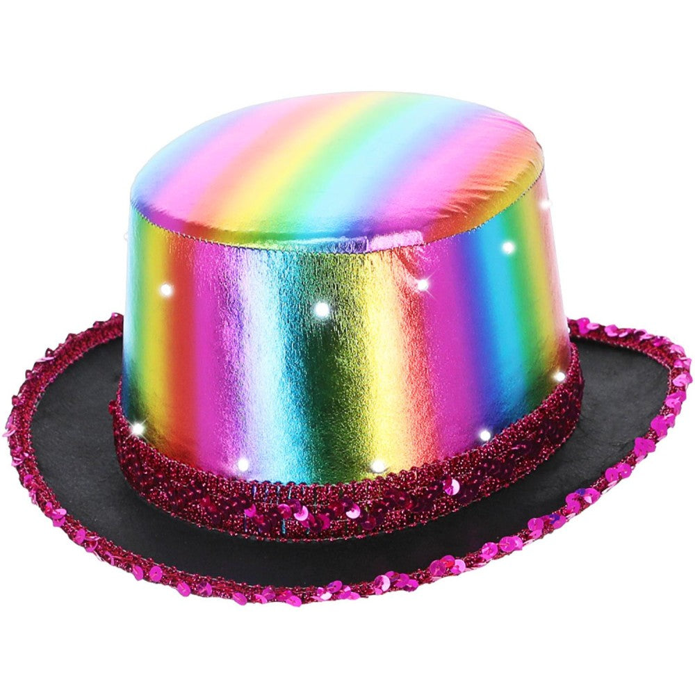 Led Light Up Metallic Top Hat | Rainbow