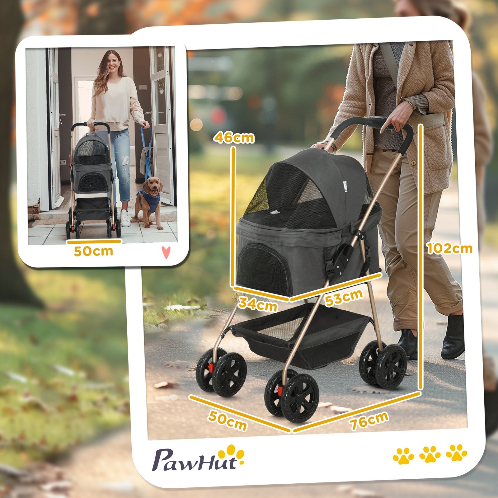 3 In 1 Pet Stroller With Detachable Carrier For Mini Dogs | Gray