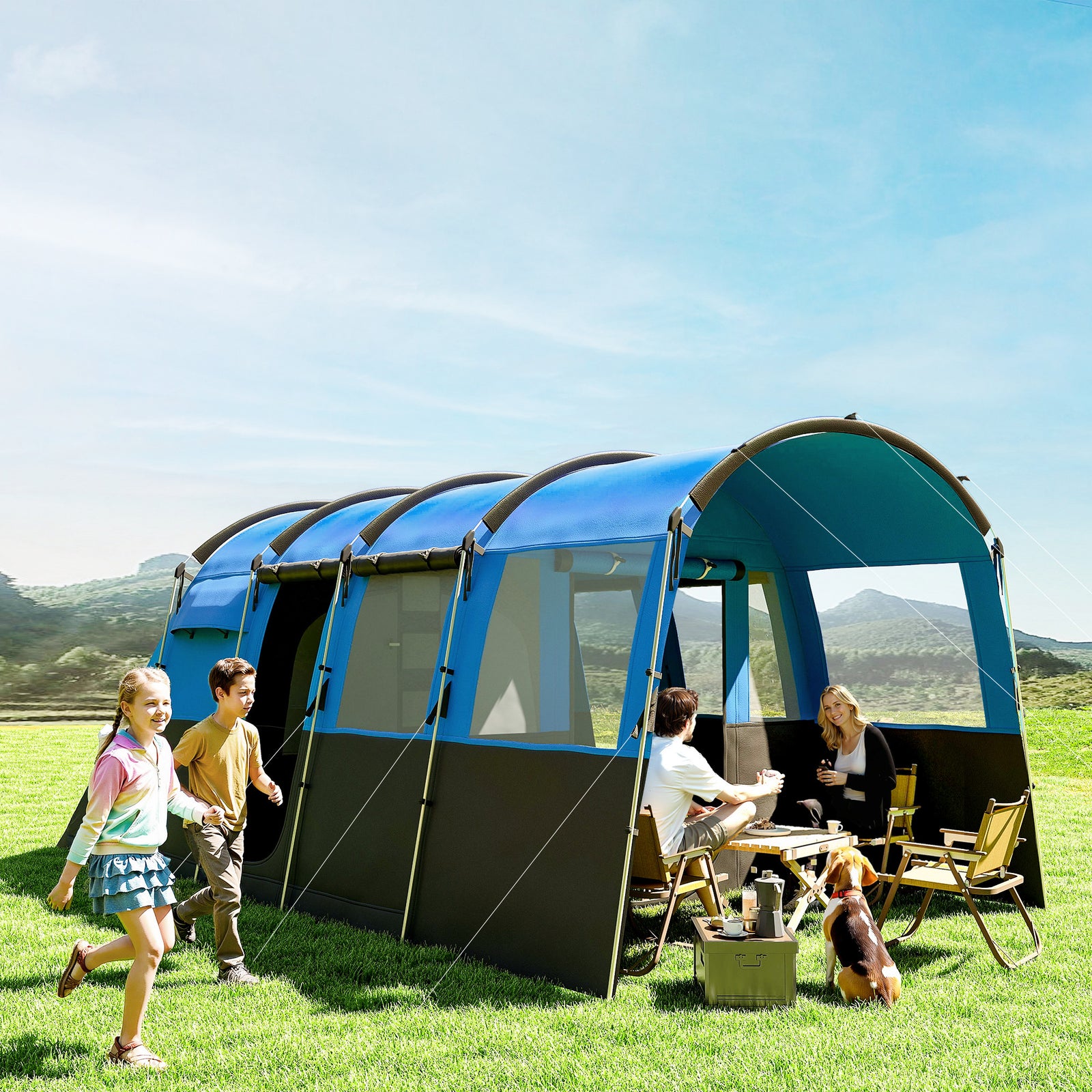 8-person Tunnel Tent, 3000mm Waterproof | Blue