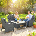 4 Piece Rattan Patio Furniture Set With Removable Cushion Covers