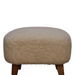 Solid Mango Wood Boucle Cream Square Footstool