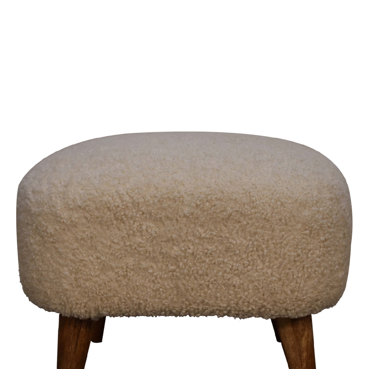 Solid Mango Wood Boucle Cream Square Footstool