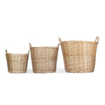 Chestnut Finish Wicker Round Lined Log Basket | Set of 3 | Natural