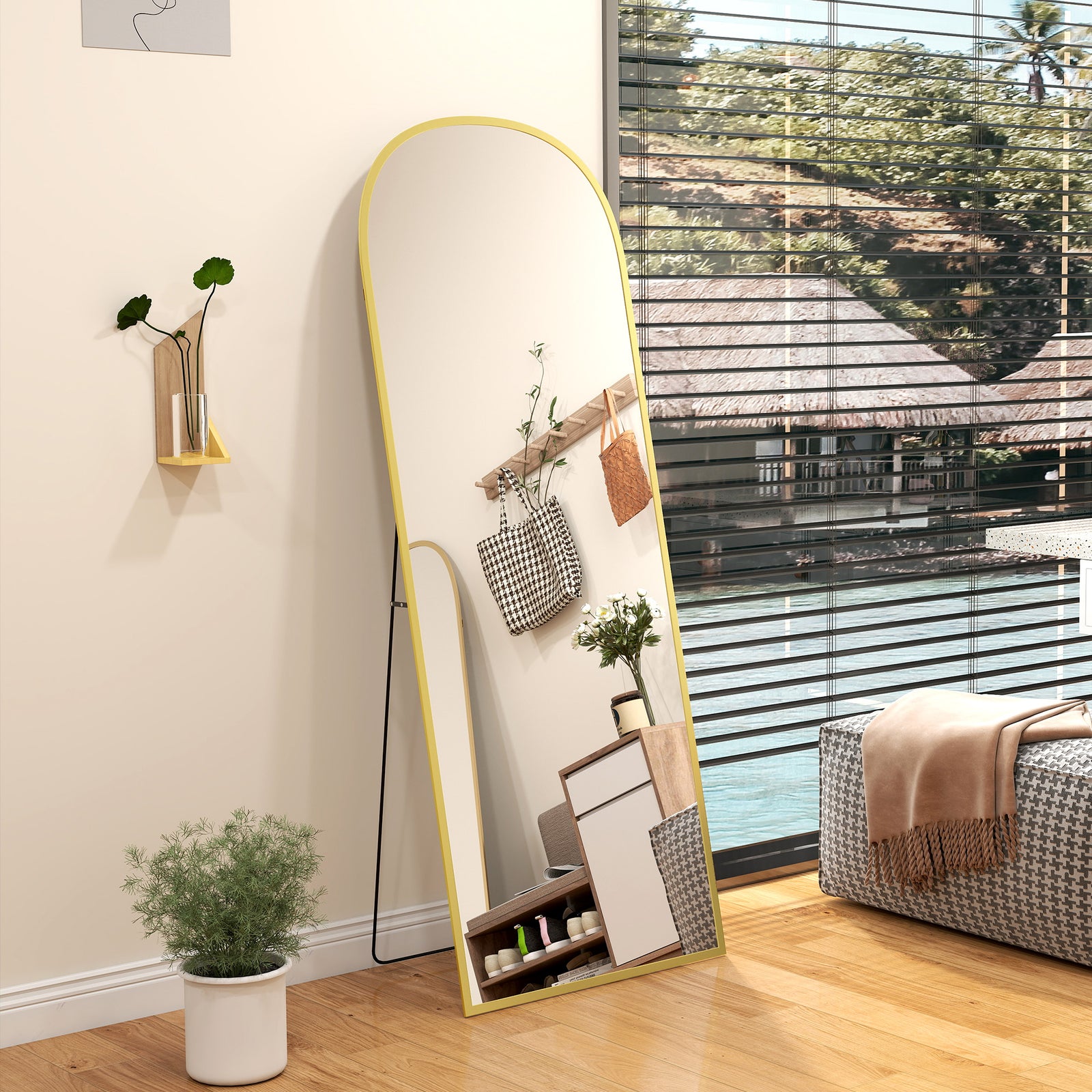 Full Length Mirror, 165x60cm, Arched, Free Standing | Gold