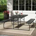 Foldable Picnic Table And Bench Set With Parasol Hole | One Size | Black