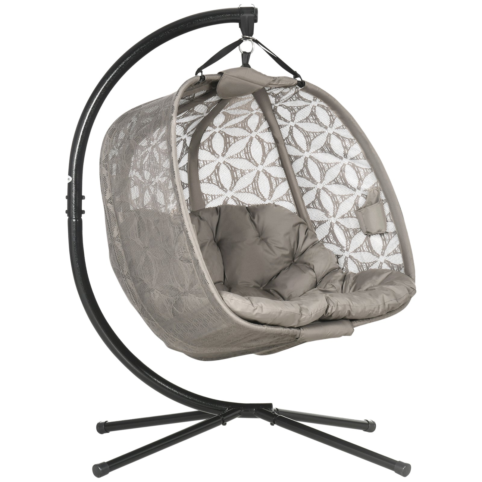 Double Hanging Chair W/ Cushion, Foldable Basket & Cupholder