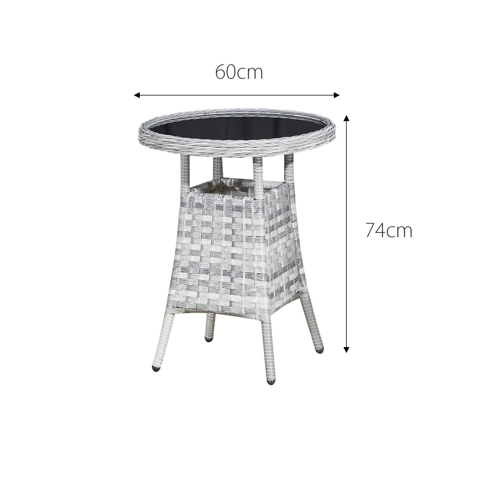 Sicilia Rattan 2 Seat Bistro Set In Dove Grey With Black Glass | 2 Seat | Dove Grey