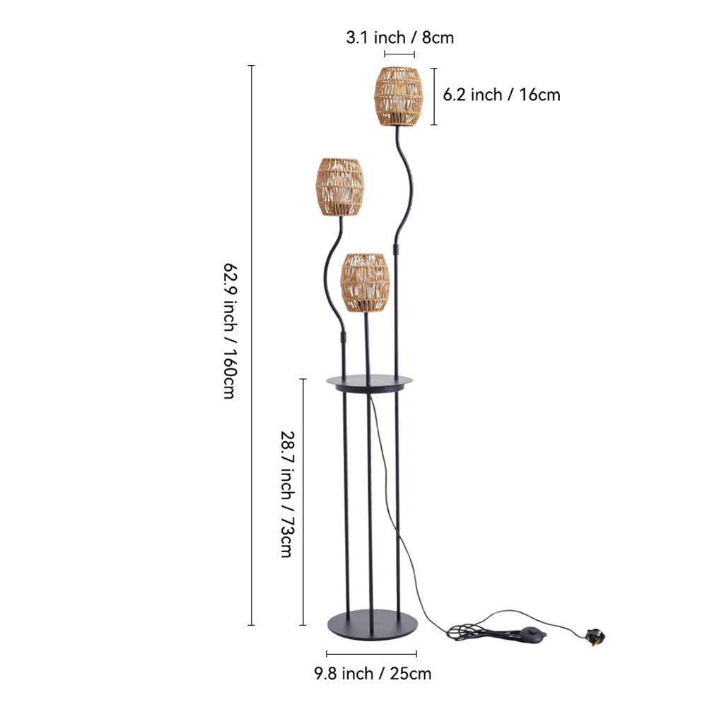 Breeins 3-light Braid Lampshade E27 Tray Table Floor Lamp