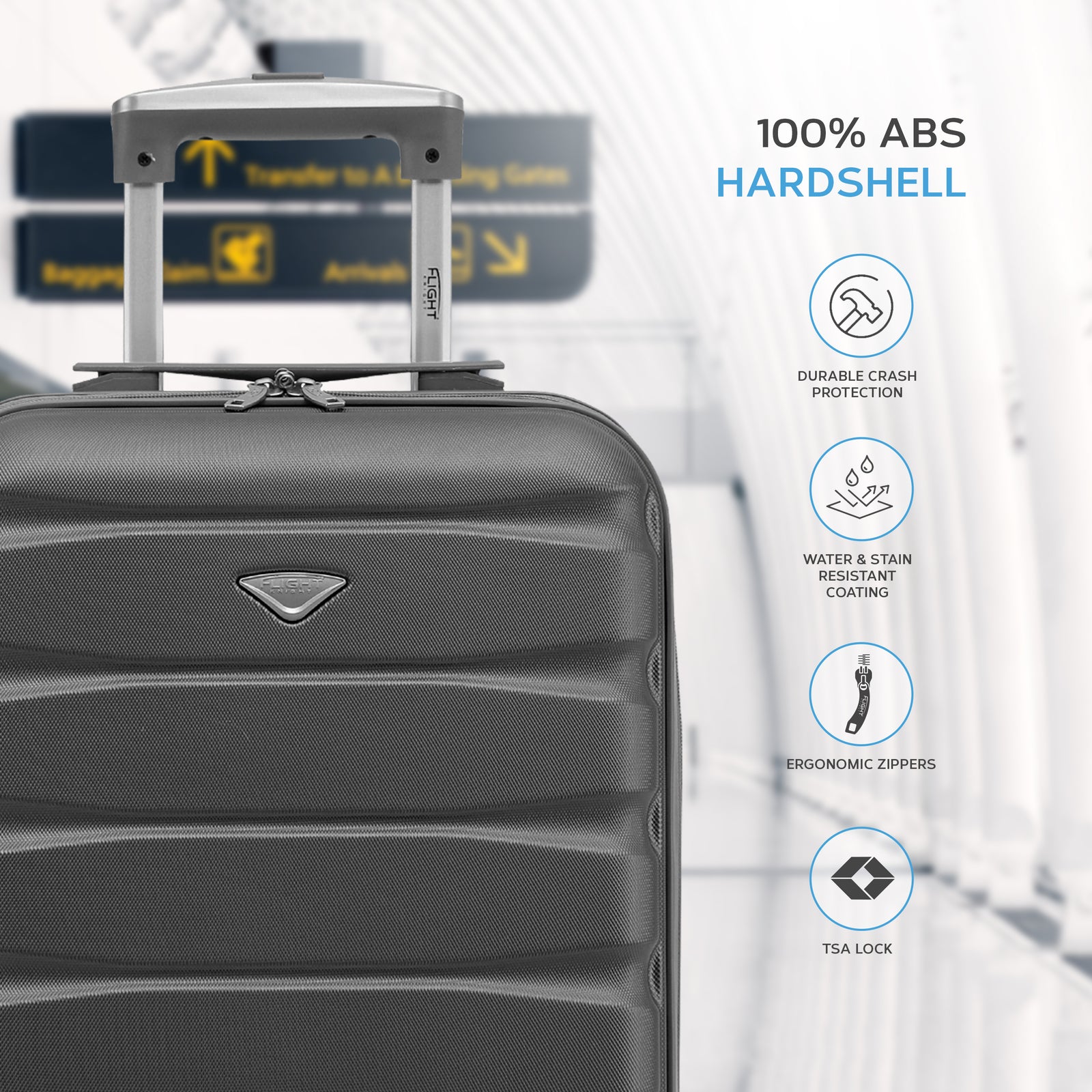 55x35x20cm Lightweight 4 Wheel Cabin Carry On Suitcase Overhead Case Approved For 100+ Airlines With Integrated Tsa Lock | 55 x 35 x 20cm | Charcoal