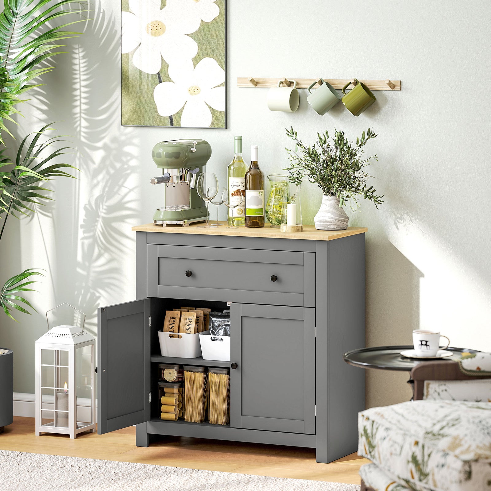 Sideboard Storage Cabinet With Adjustable Shelf, Drawer | Grey
