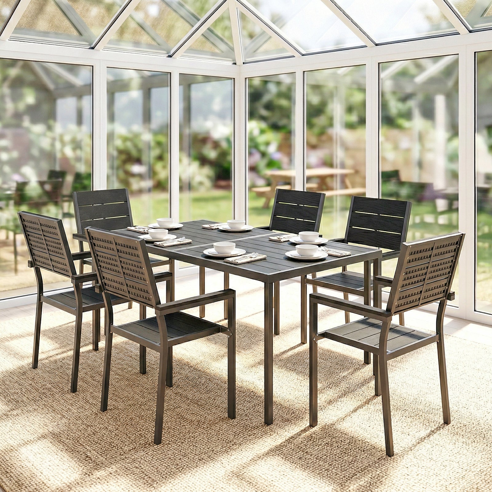 Outsunny 7 Pieces Outdoor Dining Set, Garden Table And Chairs Set, Black