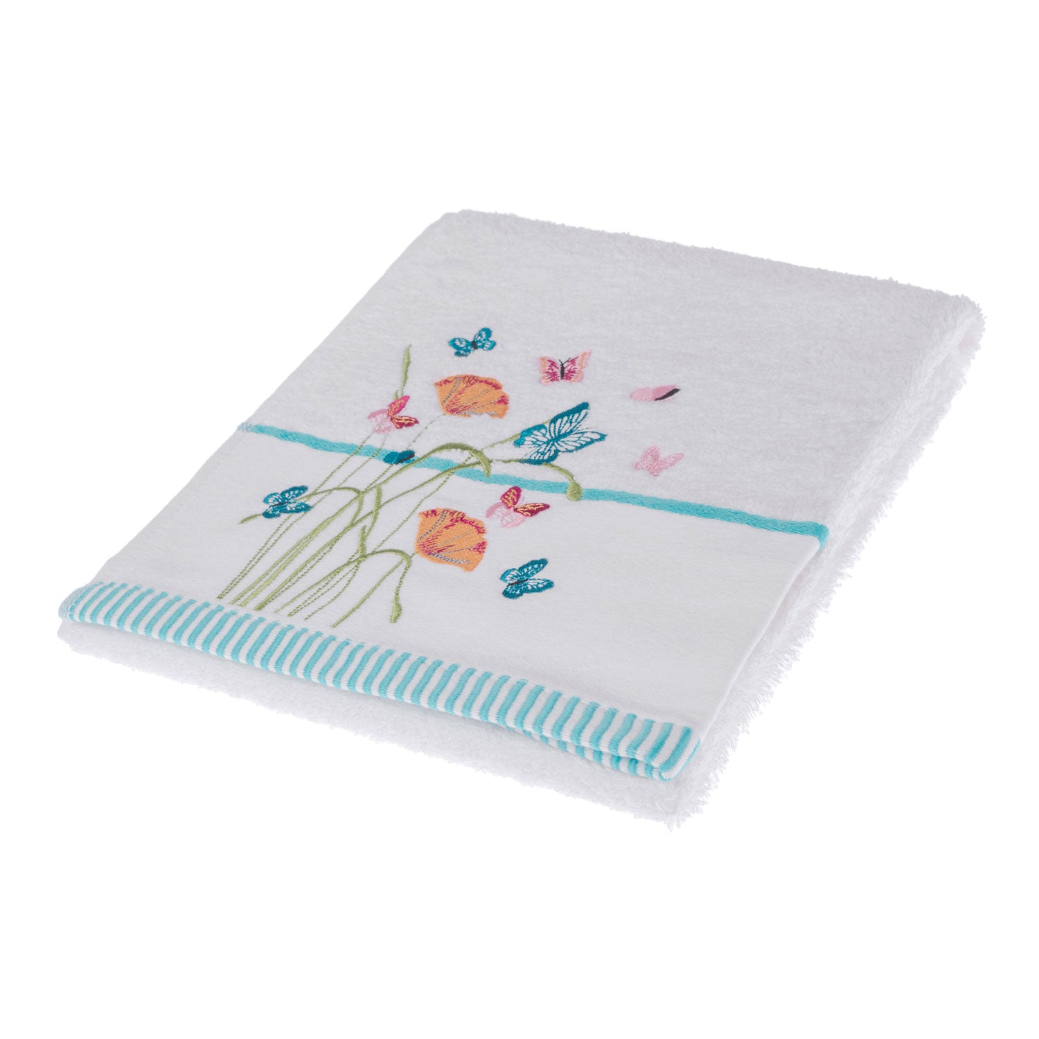 Turkish Cotton Embroidered Butterfly White Towel | Hand Towel | White