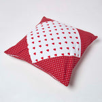Cotton Cushion Cover With Hearts And Polka Dots Pattern | 60cm x 60cm | Red
