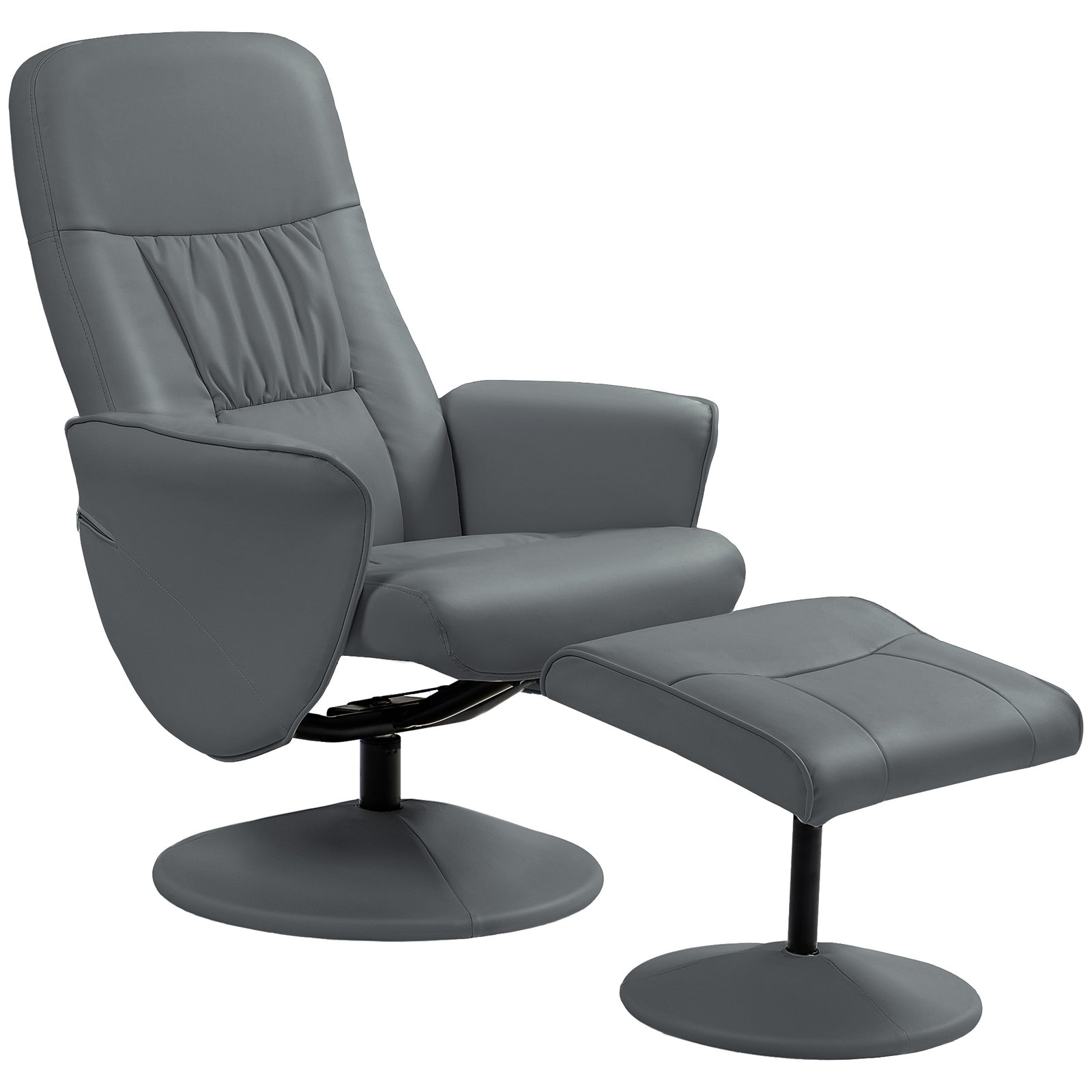 Pu Leather Armchair And Footrest Swivel Recliner W/ Ottoman | One Size | Grey