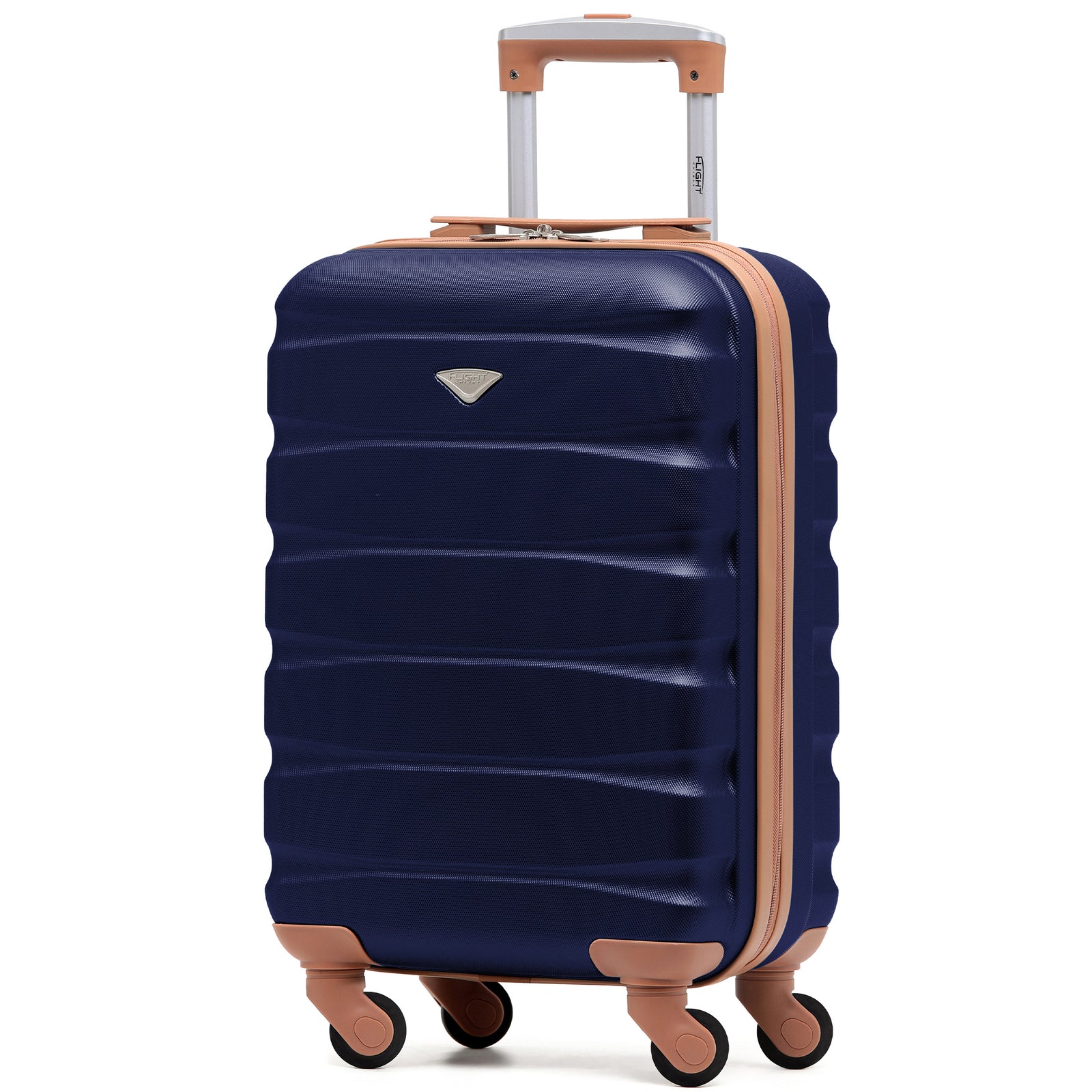 55x35x20cm Cabin Carry On Suitcase Hard Shell Overhead Luggage 100+ Airlines Approved | Cabin | Navy & Tan
