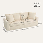 212 Cm Upholstered Jumbo Cord Sofa Couch With Spring Cushion | White
