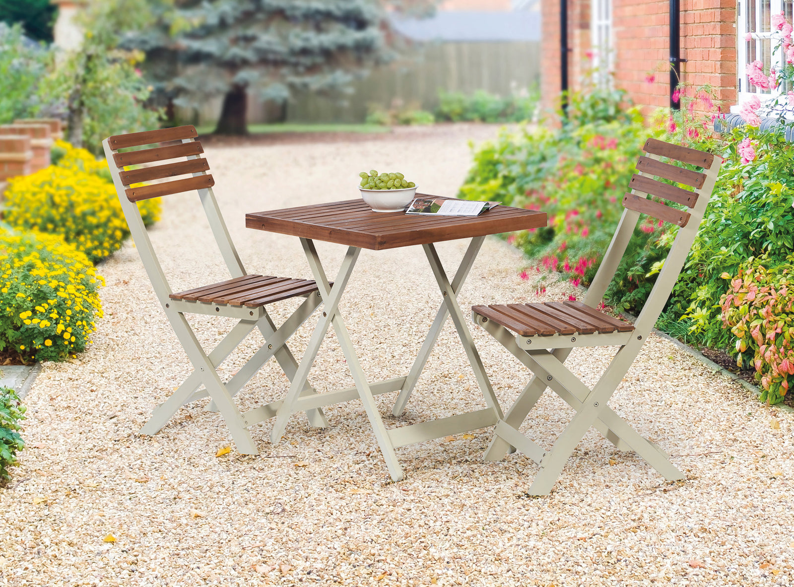 Acacia Hardwood Square Bistro Set, 2 Chairs And Folding Table