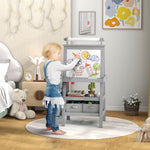 Double-sided Art Easel For Kids W/ Paper Roll, Storage Baskets | Grey
