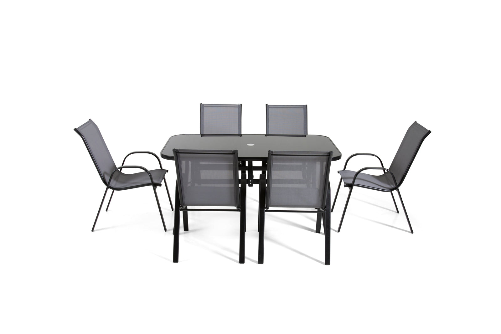 Rufford 6-seater Black And Grey Metal Garden Dining Set For Stylish Outdoor Dining | 6 | Black