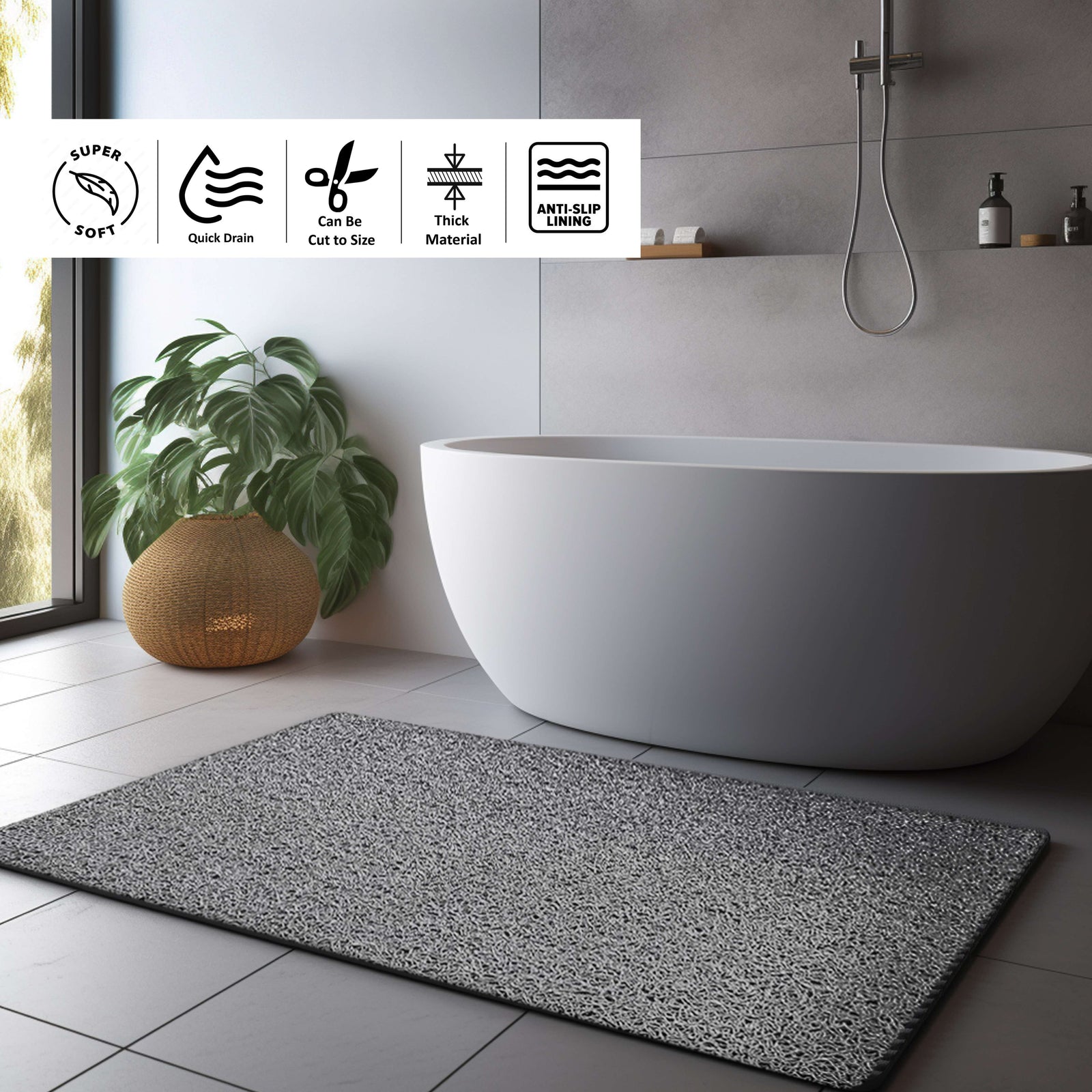 Spaghetti Anti Slip Shower/Bath Mat | 100cm x 40cm | Grey
