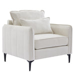 Modern Linen Upholstered Armchair – Off-white Single Sofa With Cushions & Sturdy Legs