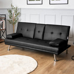 Faux Leather Click Clack Sofa Bed - 2 Seater | Black
