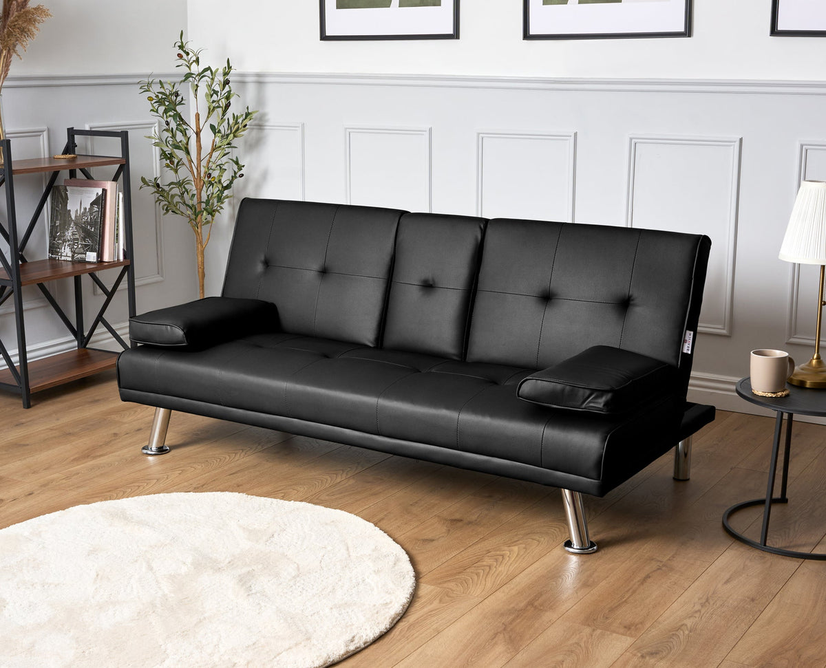Faux Leather Click Clack Sofa Bed - 2 Seater | Black
