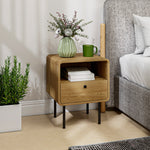 Bedside Table With Drawer And Shelf, Modern Bedside Cabinet, Oak