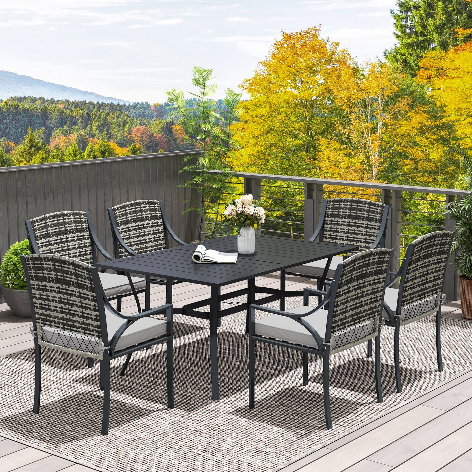 6 Seater Rattan Garden Furniture Set With Cushions