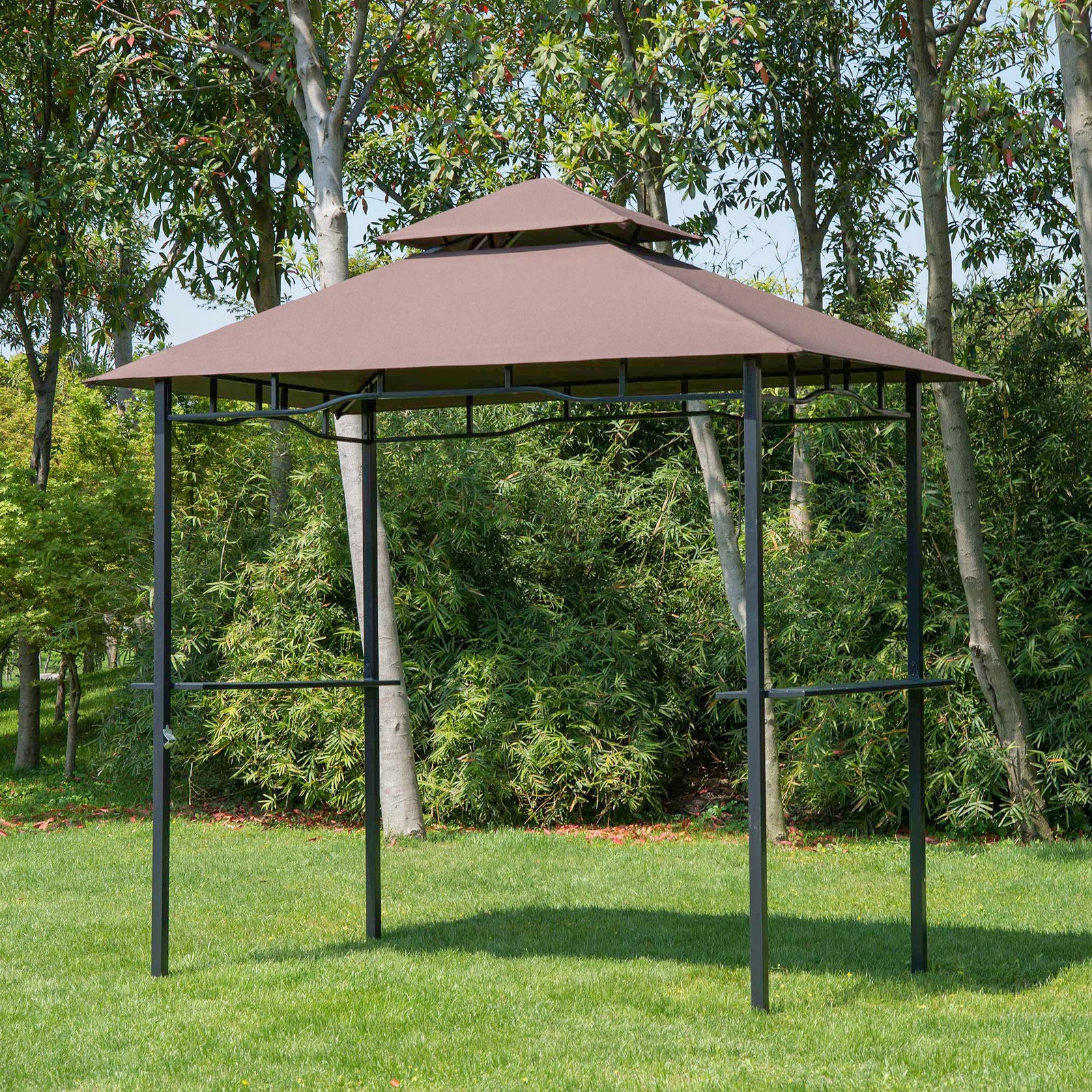 Outdoor 2-tier Bbq Gazebo Shelter Grill Canopy Barbecue Tent | Brown