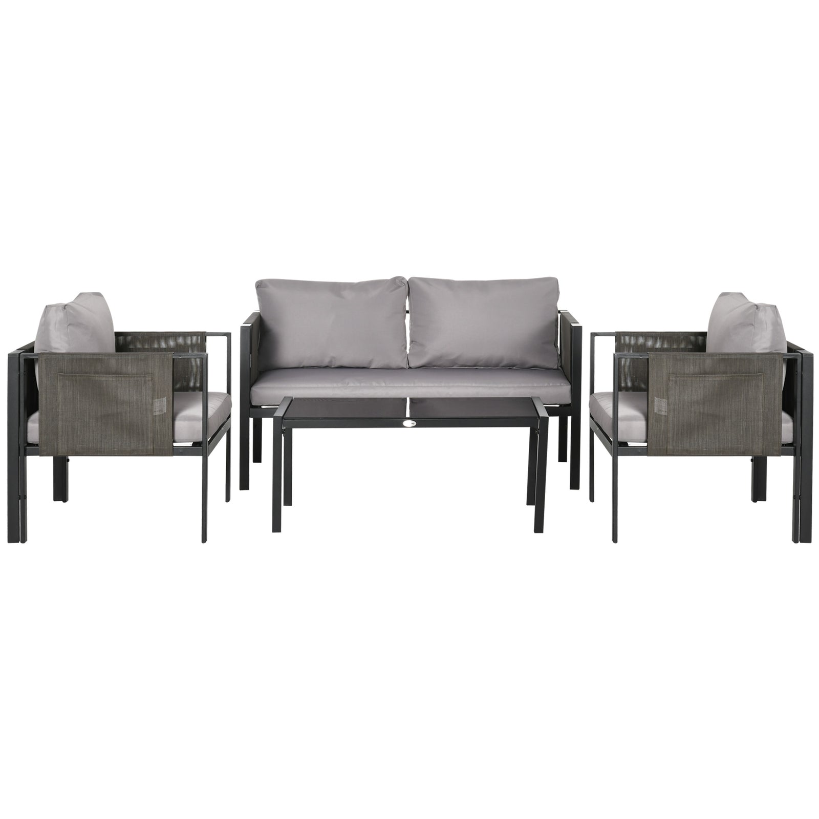 4 Piece Garden Sofa Set Tempered Glass Table