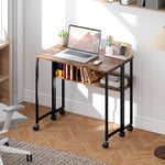 80 Cm Foldable Computer Desk On Wheels For Small Spaces | Brown