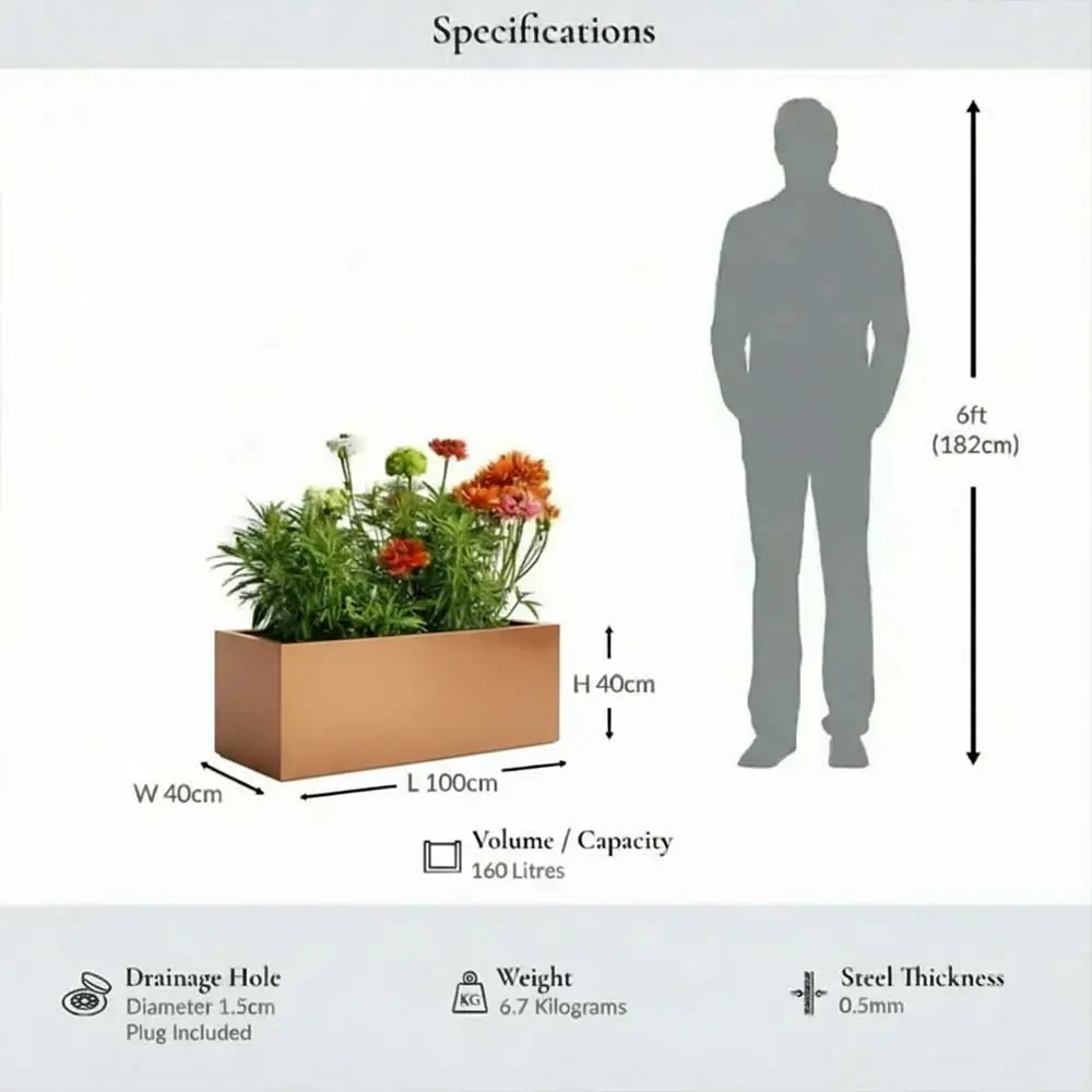Zinc Galvanised Trough Planter | 100cm x 40cm x 40cm | Copper