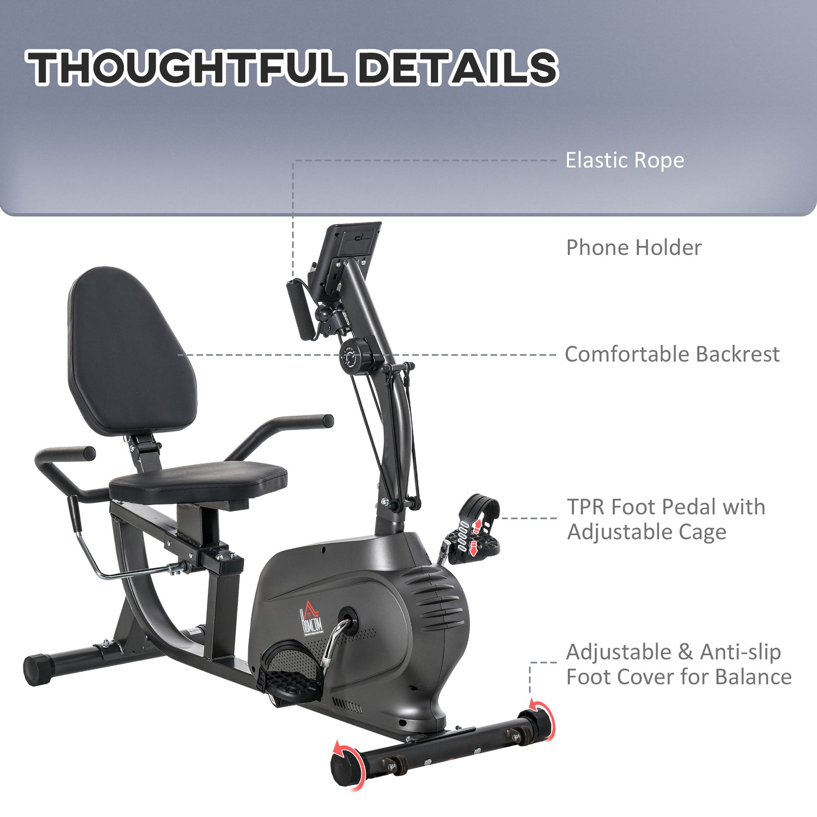 Stationary Recumbent Bike With Lcd Monitor & Pad Holder | Black