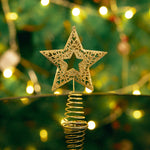 Christmas Tree Star Topper Golden Glitter Ornaments Home Party Decor