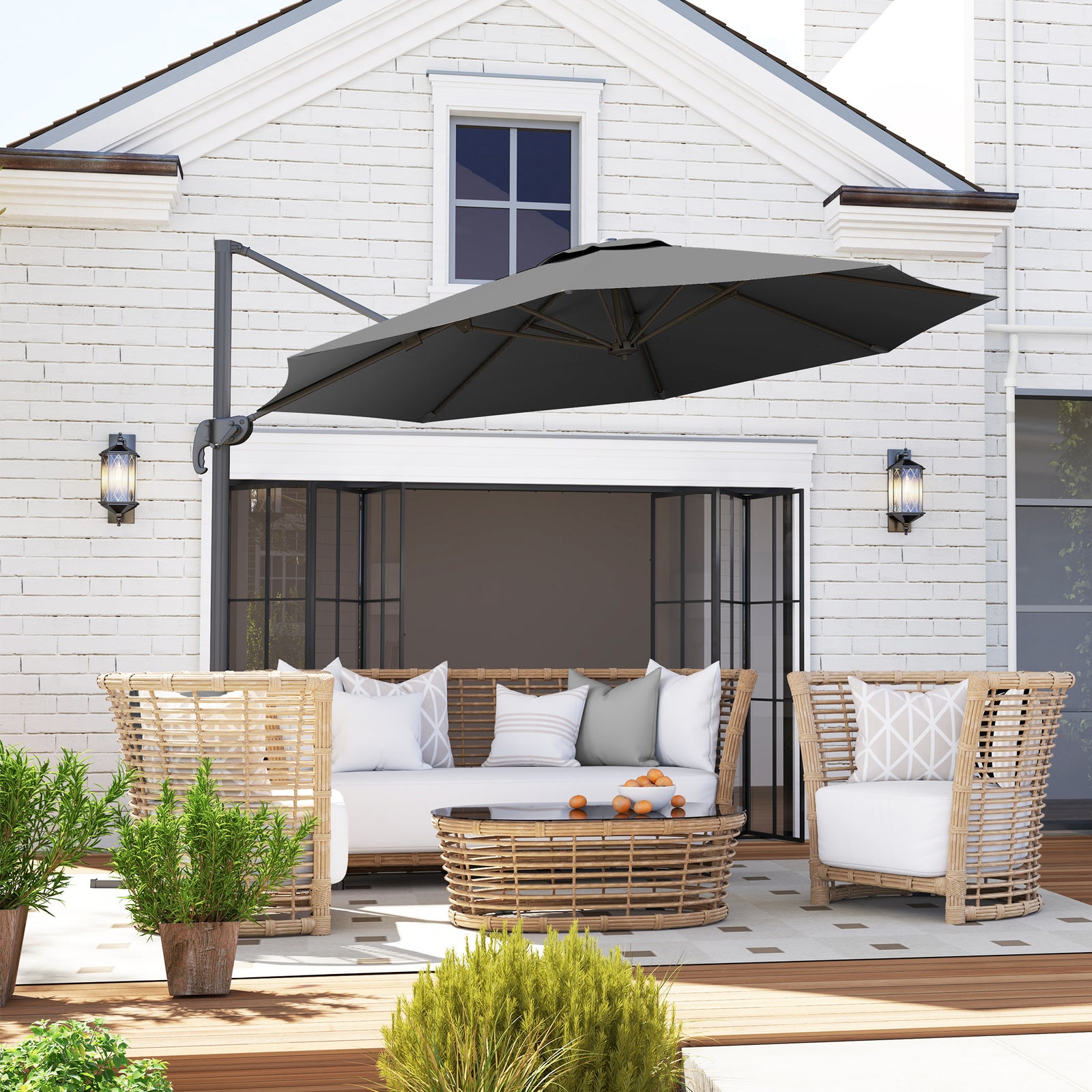 3x3m Cantilever Parasol W/ 360° Crank Handle Tilt | Black