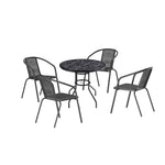 5 Pieces Garden Dining Set Outdoor Marble-printed Tempered Glass Round Table & Pe Wicker Chair Set
