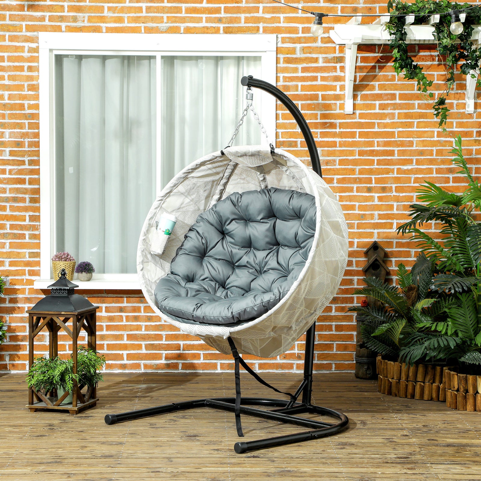 Hanging Egg Chair Outdoor Indoor Swing Chair, Folding Basket | Gray