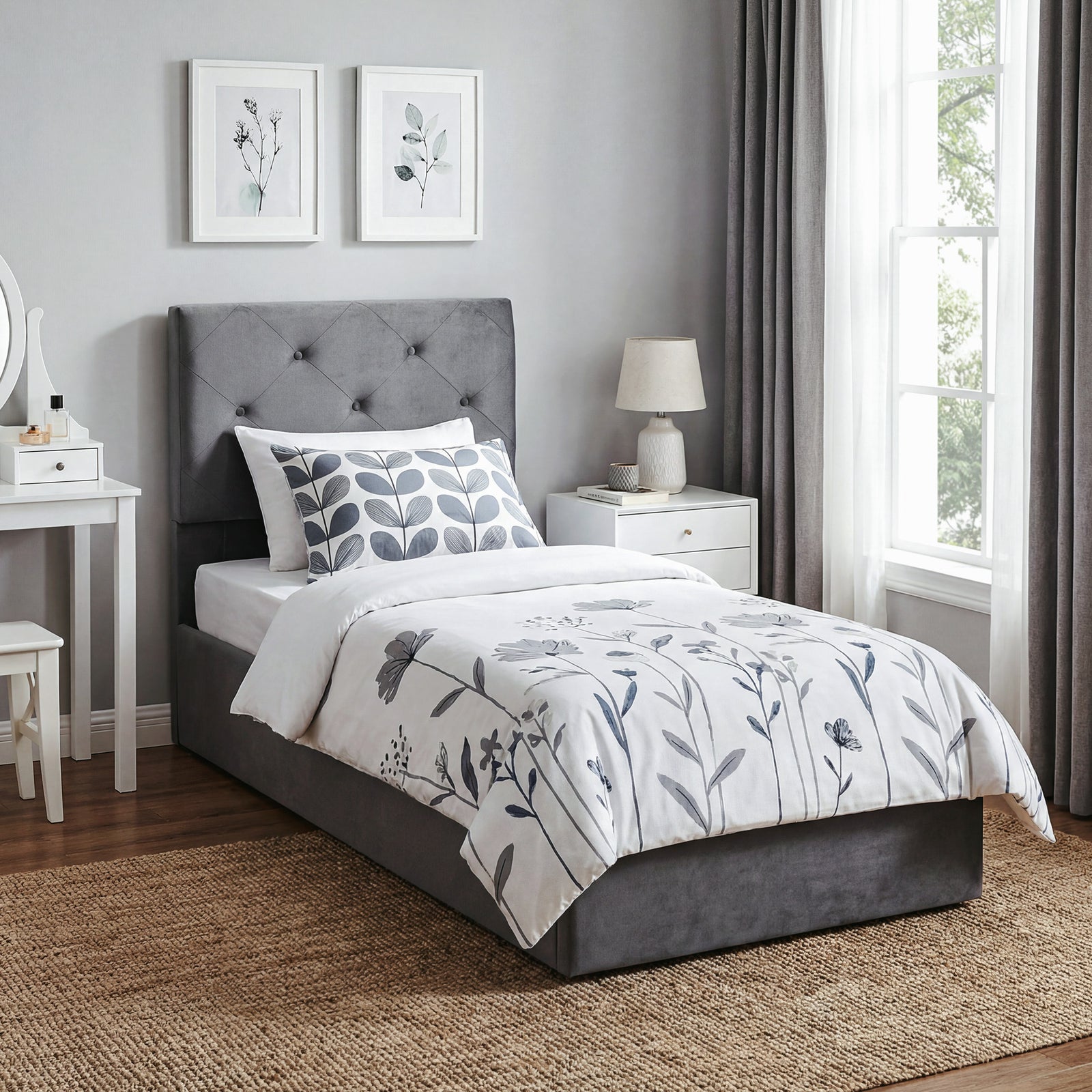 Bed Frame Gas Side Lift Under Bed Storage | Single | Dark Grey